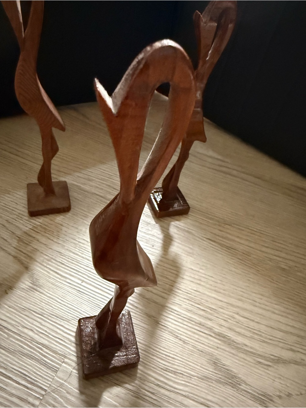 Vintage Wooden Heron Bird Figurine 8 Sculpture Handmade Original Set of 3 Decor